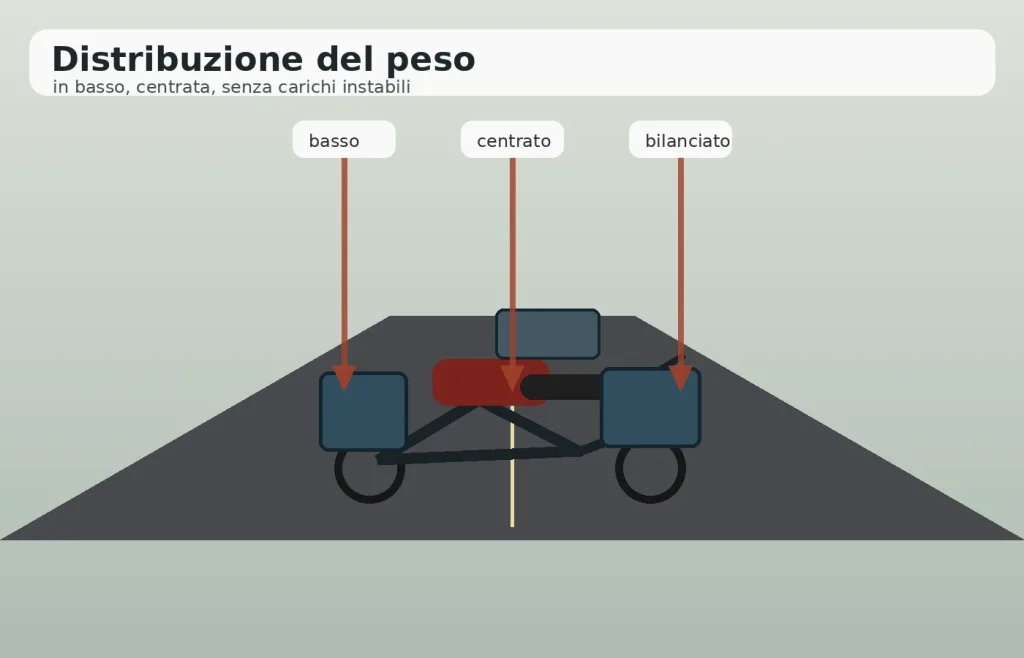 Borse laterali e borsa serbatoio fissate su una moto da viaggio