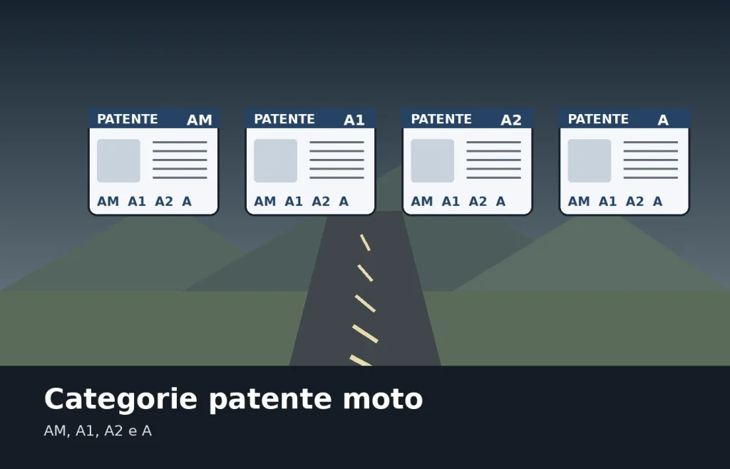 Schema illustrativo delle categorie di patente moto AM A1 A2 e A