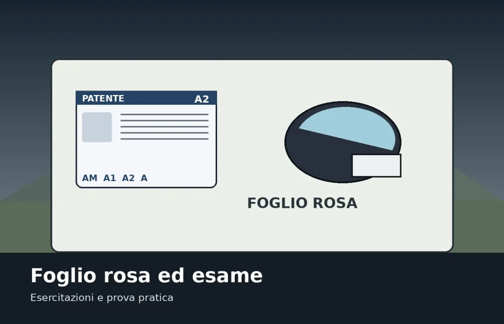 Foglio rosa, casco e guanti su una scrivania prima dell'esame moto