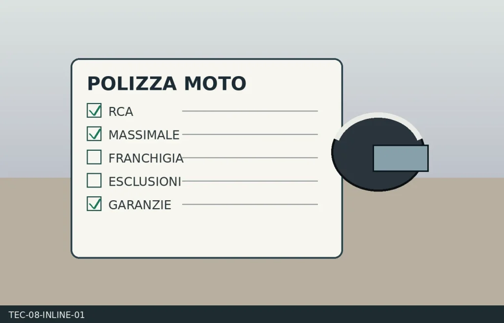 Polizza moto con evidenziati massimale, RCA e garanzie accessorie