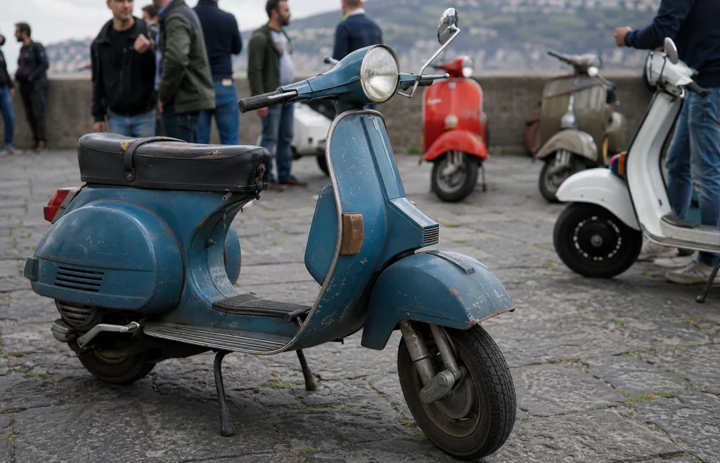 Vespa PX durante un raduno con altri scooter classici