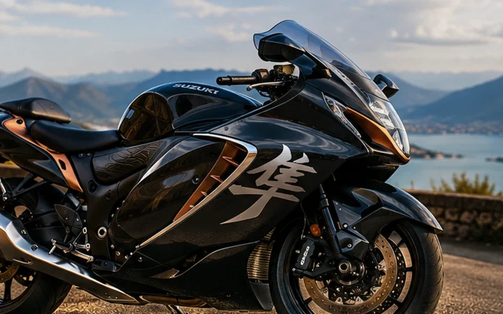 Suzuki Hayabusa sportiva ferma su una strada panoramica